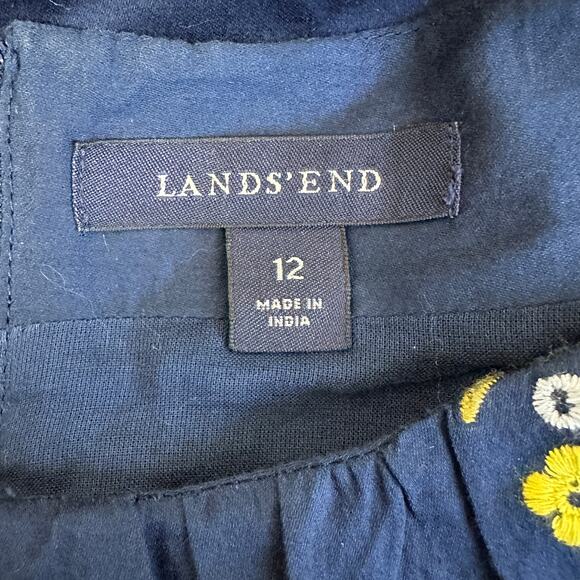 Lands End Dress Womens 12 Blue 100% Cotton Embroidered Floral Cottagecore Boho - Picture 5 of 6